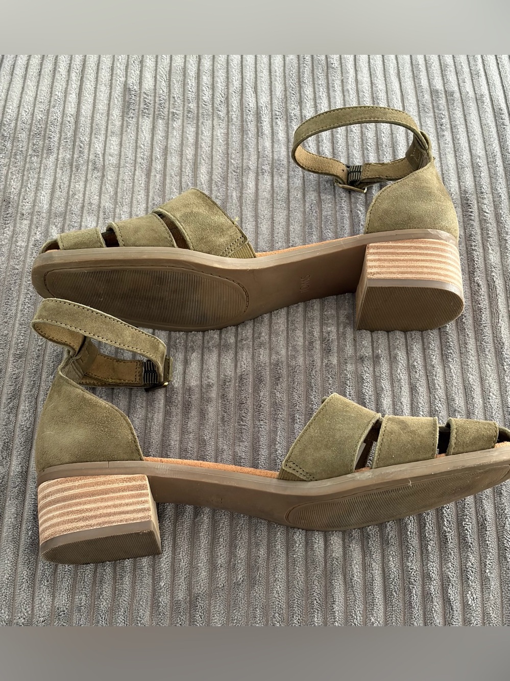 TOMS Olive Suede Strappy Ankle-Wrap Sandals